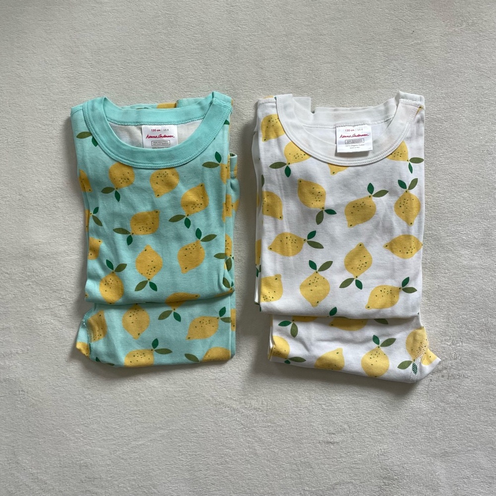 Hanna Andersson Kids Pajamas - Lemon Print in Mint and White